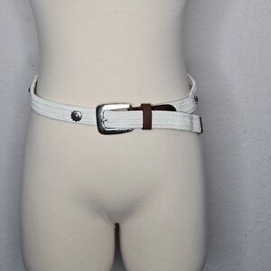 Fossil Women's Braided Cord Belt White Brown Leather Sunflower Concho S M
